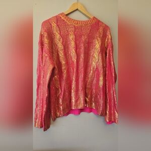 Pink and Gold Cable Knit Sweater Womens Pink Sweater Size Small